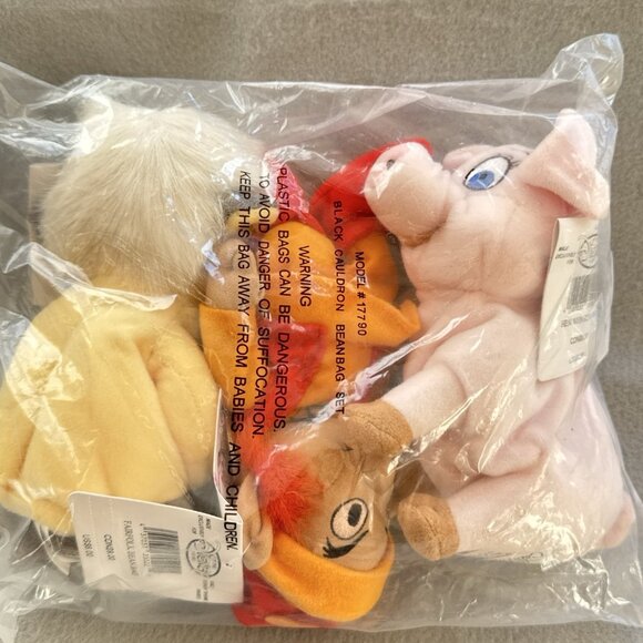 Black Cauldron Gurgi Hen Wen Fairfolk Disney Store Bean Bag 8" Plush Set of 3 - Picture 7 of 10